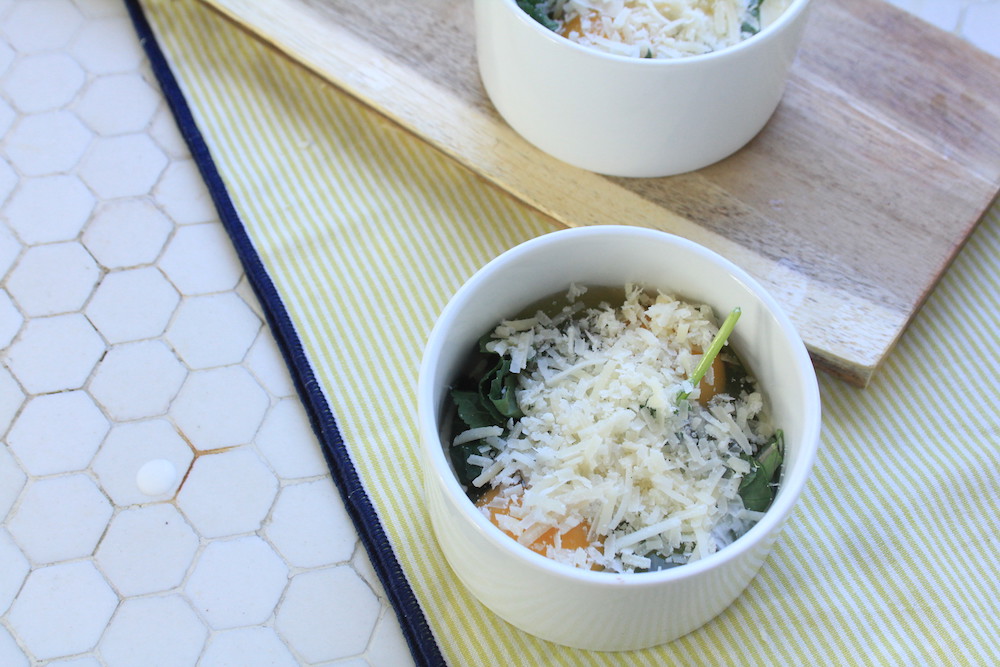 Eggs and Kale ramekin brunch dish Quady wine moscato