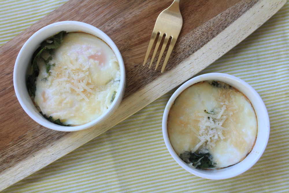 Eggs and Kale ramekin brunch dish Quady wine moscato