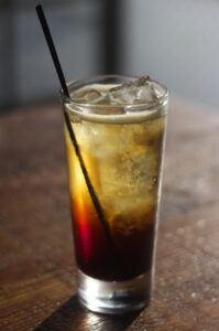 Classic Cocktial Americano Royale Vya Sweet Vermouth Strawberries Rhubarb Zucca Soda Water Lemon twist BBQ cocktail