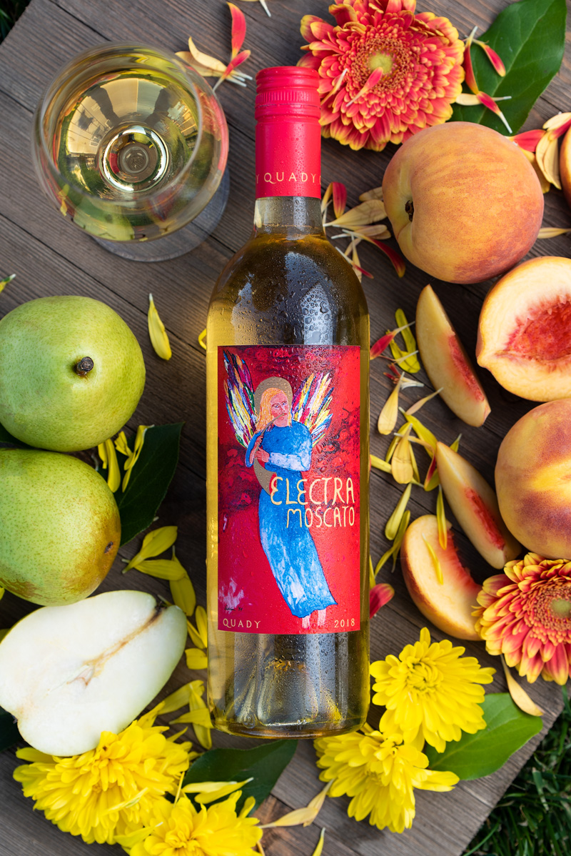 Electra Moscato Wine Label Design Change Photography Pear Peach Flowers Aromas Flavors