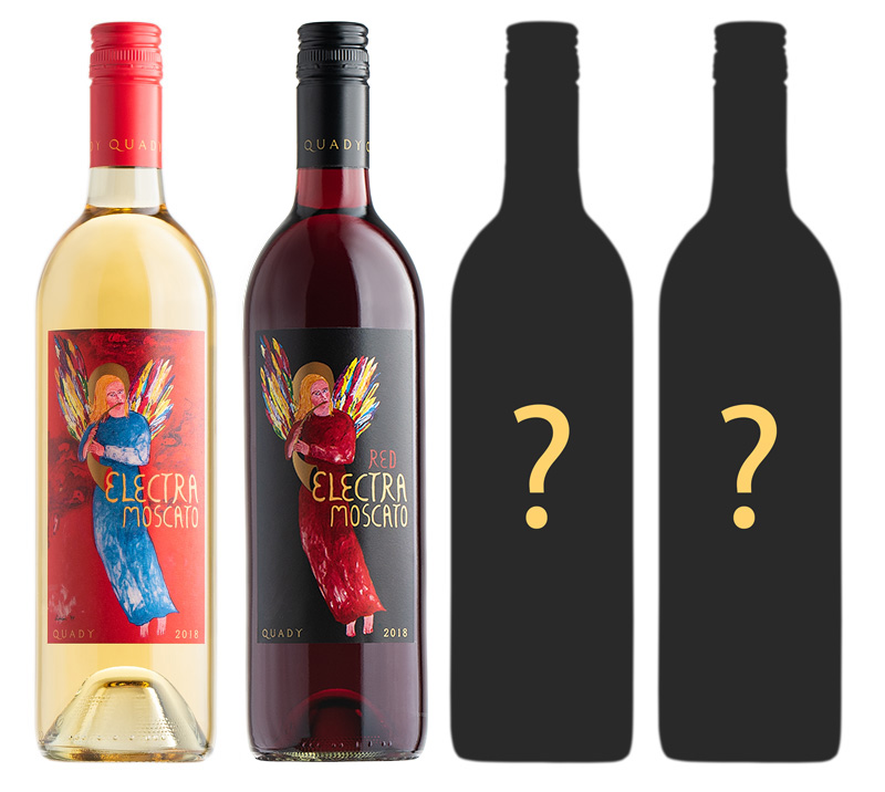 Electra Moscato and Red Electra Moscato wine new packaging reveal showing new bottles and two others still to come.