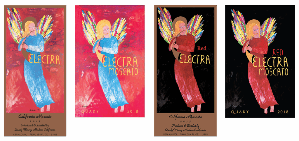 Electra Moscato and Red Electra Moscato wine label comparison, the old design VS the new 2018 vintage.