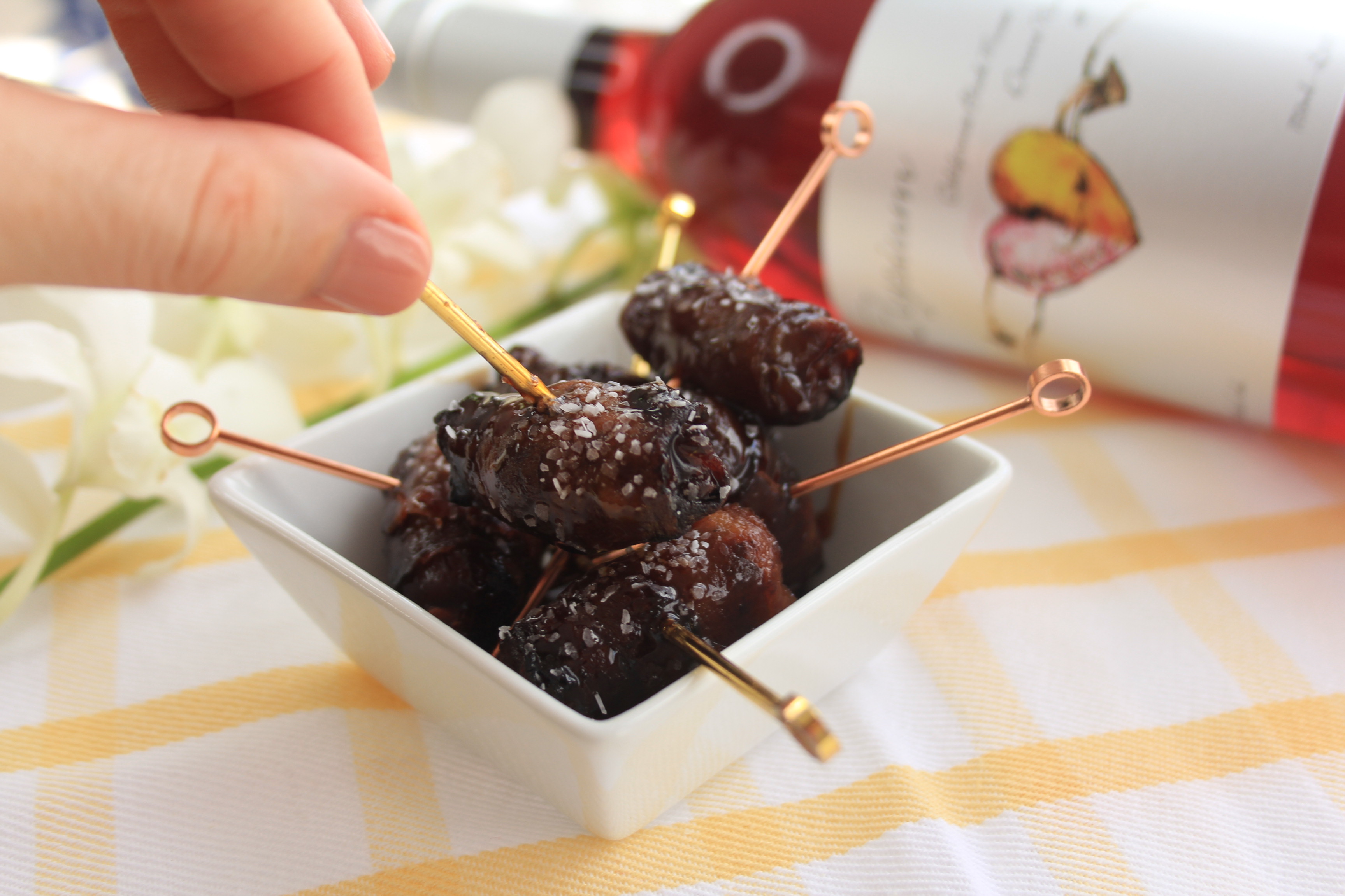 Bacon Wrapped Dates Elysium Black Muscat Dessert Wine