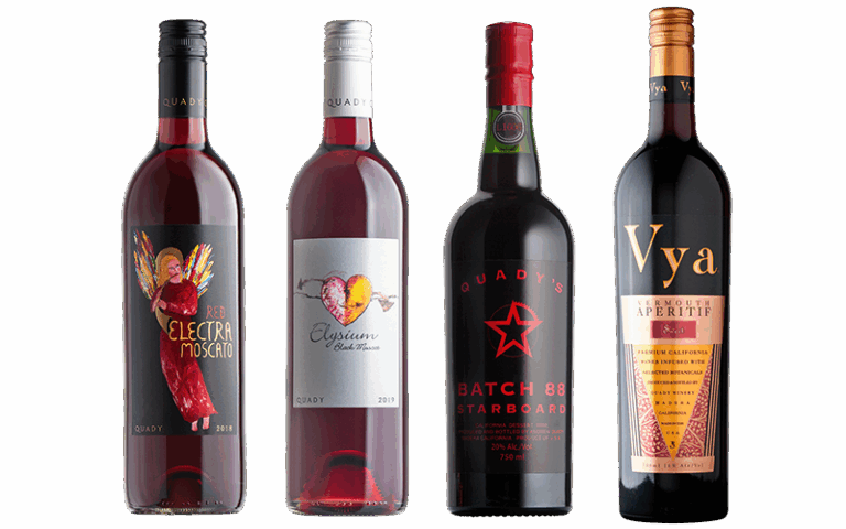 4 bottles of Quady wine lined up