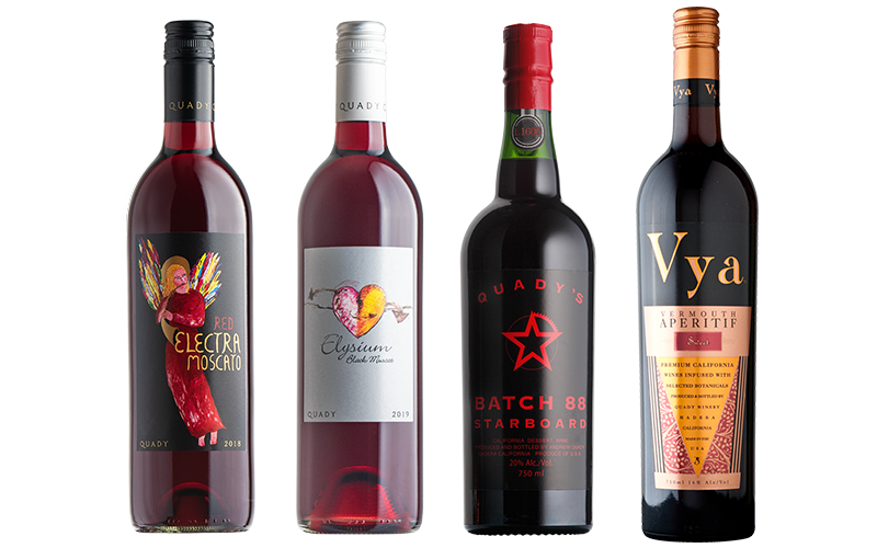 4 bottles of Quady wine lined up