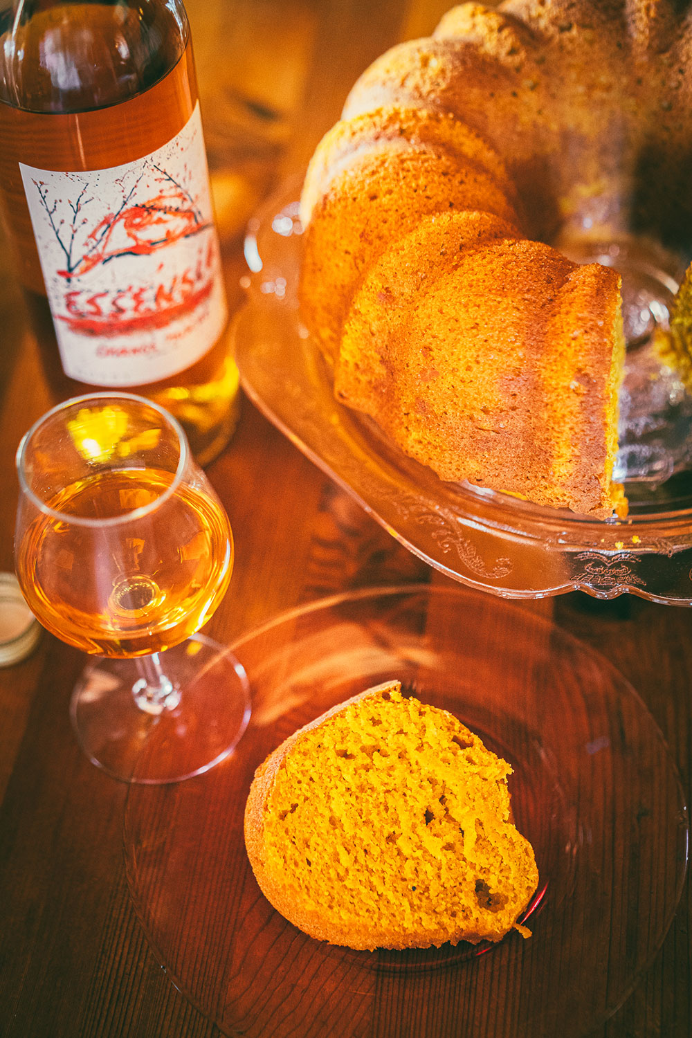 Pumpkin Pound Cake with Glass of Essensia