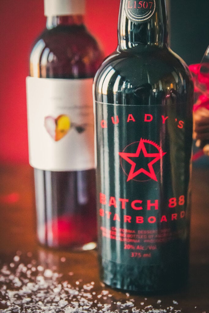 Sweet wine gift basket idea: bottles of Elysium dessert wine and Starboard Batch 88 port-style wine.
