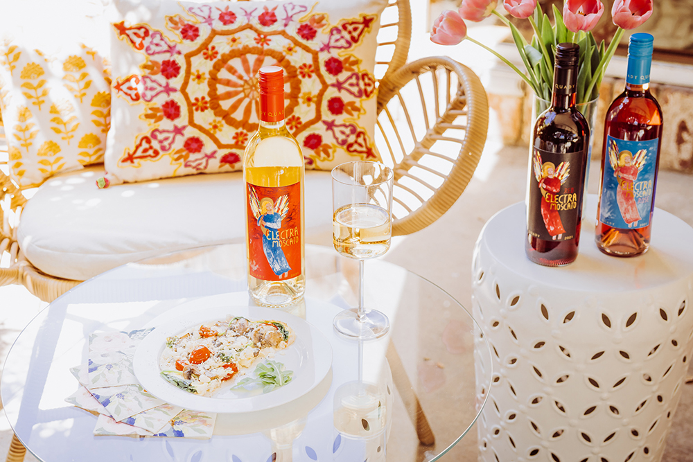 Breakfast Food Pairing: Egg White Omelet with Electra Moscato and Red Electra and Electra Rosé in the background