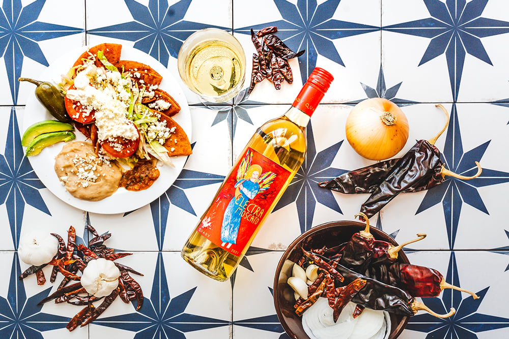 Mexican food pairing with enchiladas and Electra Moscato
