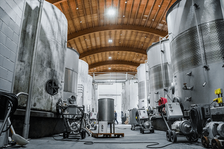 Wine tanks in the cellar at Quady Winery.