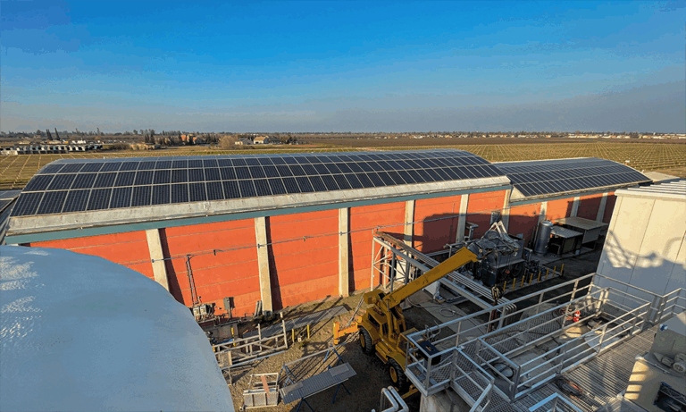 Solar panels on the roof of Quady Winery