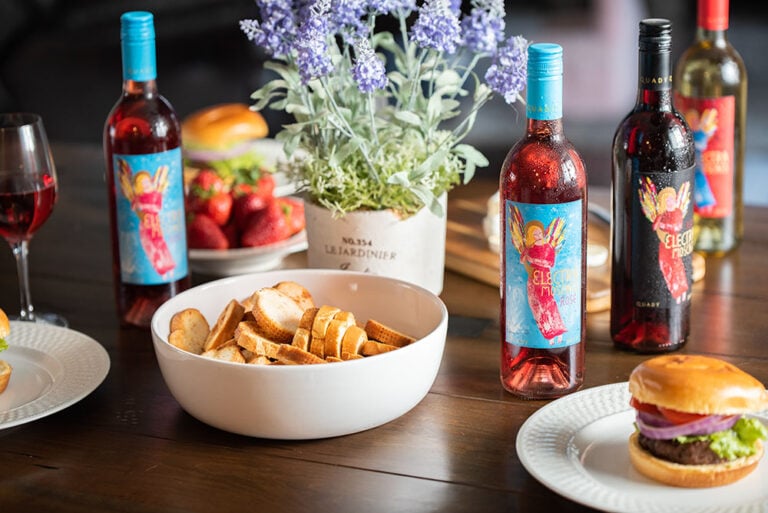 Electra Moscato wines on a dinner party table