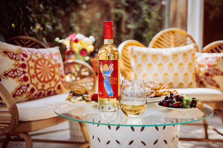 Electra Moscato with a salad and sandwich
