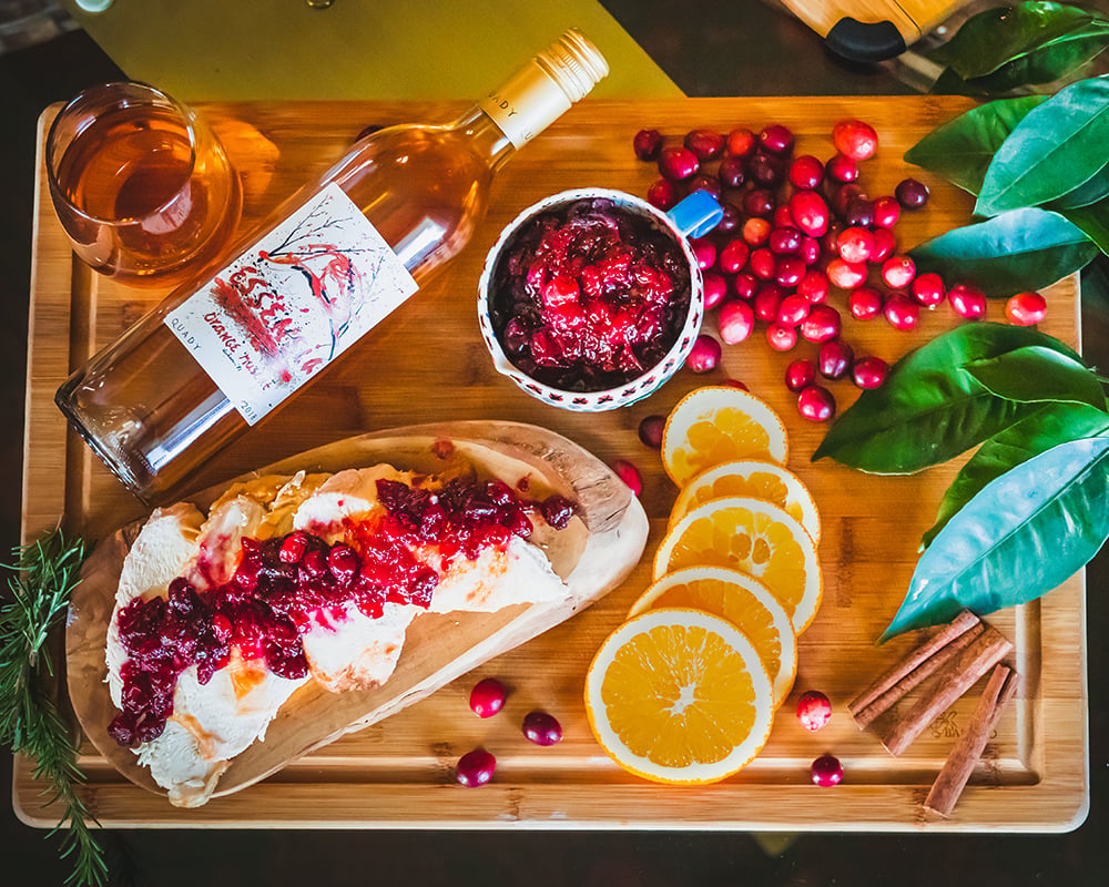Essensia Orange Muscat with turkey and cranberry sauce